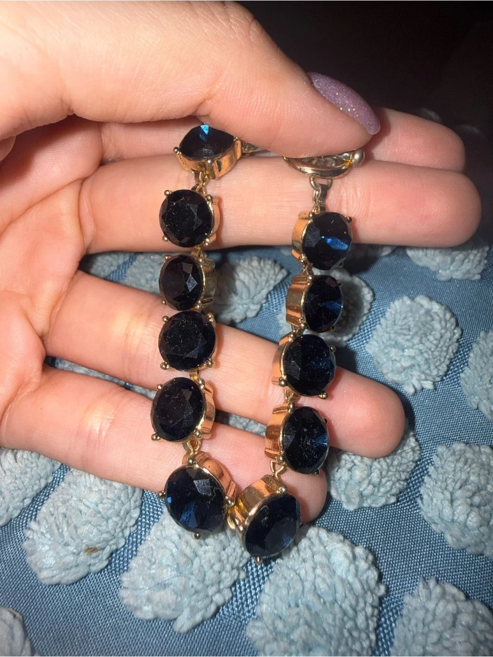Gold-Tone Bracelet with Deep Blue Faceted Stones
